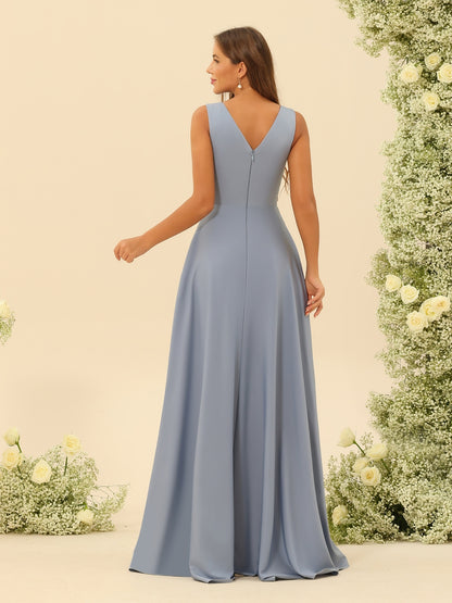 A-Line/Princess Asymmetrical V-Neck Bridesmaid Dresses With Ruffles