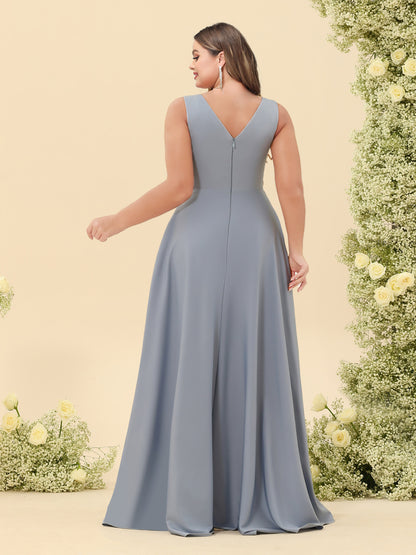 A-Line/Princess Asymmetrical V-Neck Plus Size Bridesmaid Dresses With Ruffles