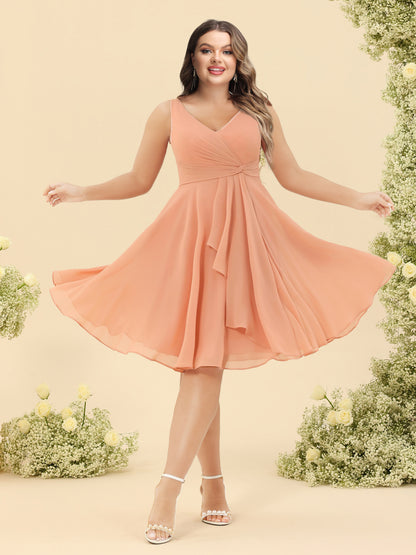 A-Line/Princess Knee-Length V-Neck Plus Size Bridesmaid Dresses With Ruffles