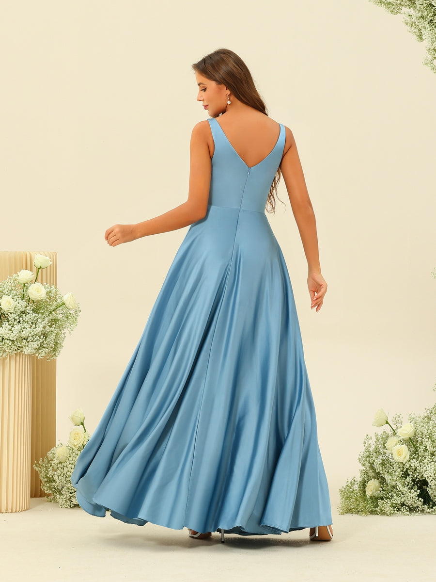 A-Line/Princess Floor-Length Sleeveless Ruffles Bridesmaid Dresses With Split Side