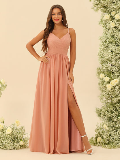 A-Line/Princess Floor-Length Spaghetti Straps Ruffles Bridesmaid Dresses