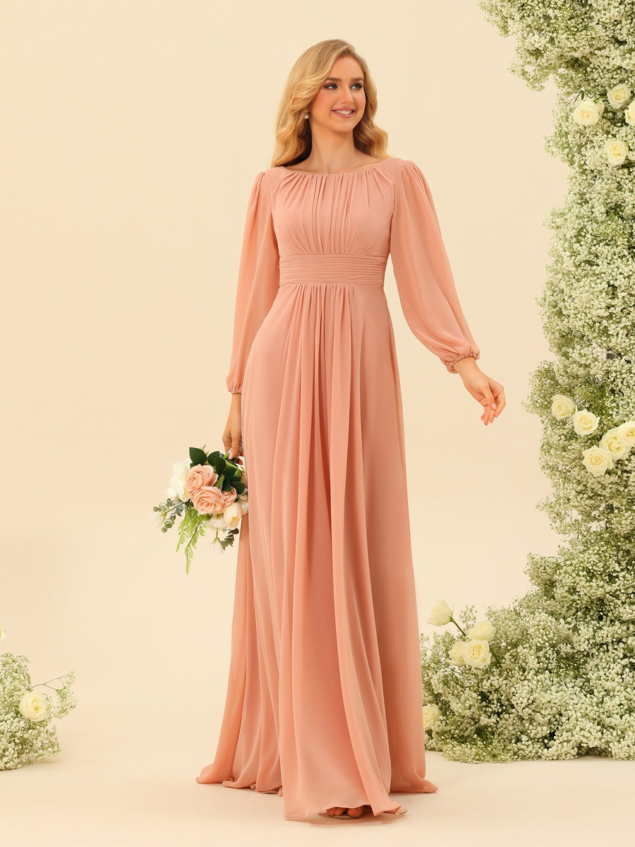 A-Line/Princess Floor-Length Long Sleeves Bridesmaid Dresses With Sash