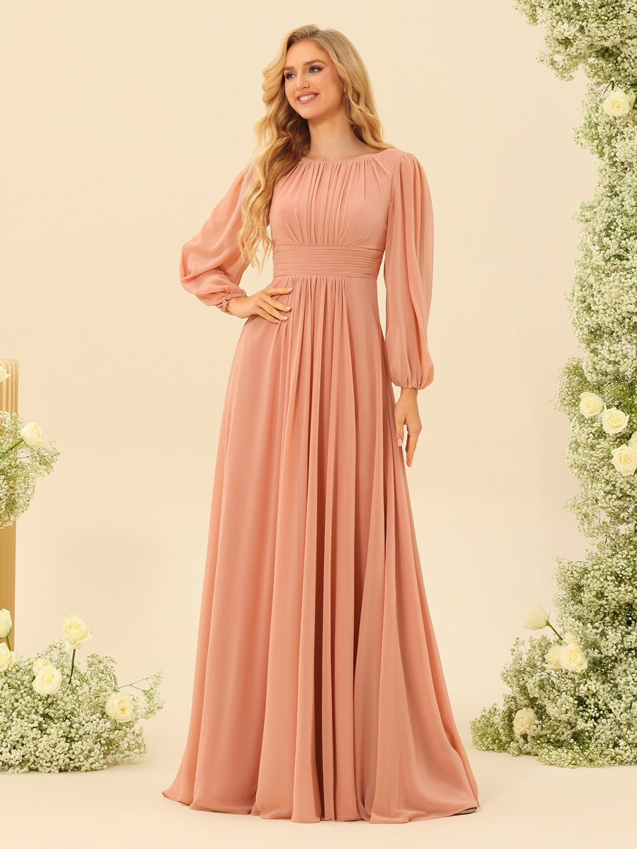 A-Line/Princess Floor-Length Long Sleeves Bridesmaid Dresses With Sash