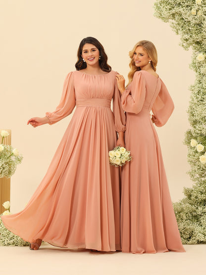 A-Line/Princess Floor-Length Long Sleeves Bridesmaid Dresses With Sash