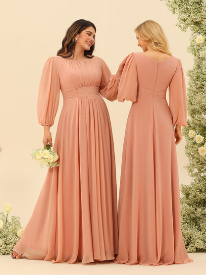 A-Line/Princess Floor-Length Long Sleeves Bridesmaid Dresses With Sash