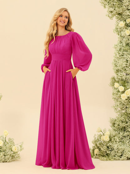 A-Line/Princess Floor-Length Long Sleeves Bridesmaid Dresses With Sash