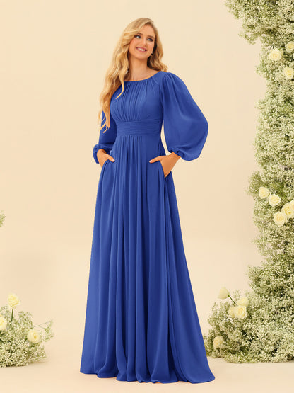 A-Line/Princess Floor-Length Long Sleeves Bridesmaid Dresses With Sash