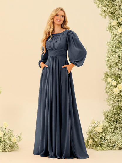 A-Line/Princess Floor-Length Long Sleeves Bridesmaid Dresses With Sash