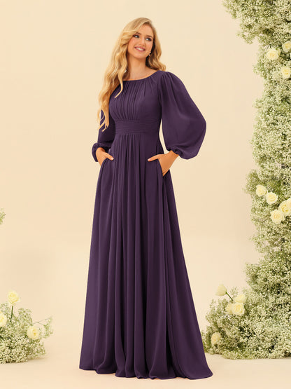 A-Line/Princess Floor-Length Long Sleeves Bridesmaid Dresses With Sash