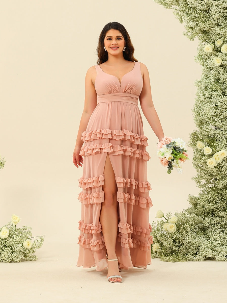 A-Line/Princess Floor-Length Sleeveless Plus Size Bridesmaid Dresses With Appliques