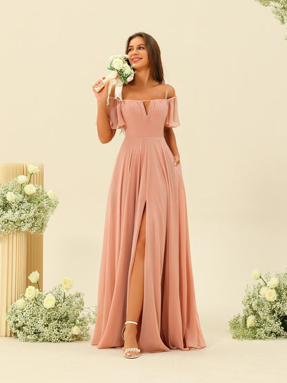 A-Line/Princess Floor-Length Off-the-Shoulder Bridesmaid Dresses