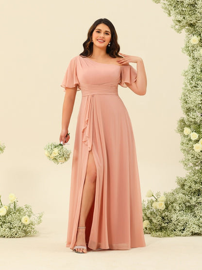 A-Line/Princess One-Shoulder Floor-Length Split Side Bridesmaid Dresses