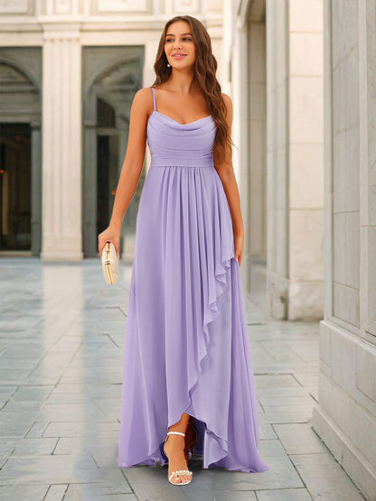 A-Line/Princess Asymmetrical Spaghetti Straps Ruffles Bridesmaid Dresses