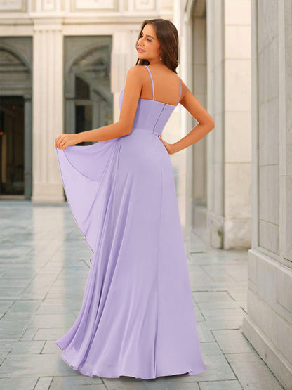 A-Line/Princess Asymmetrical Spaghetti Straps Ruffles Bridesmaid Dresses