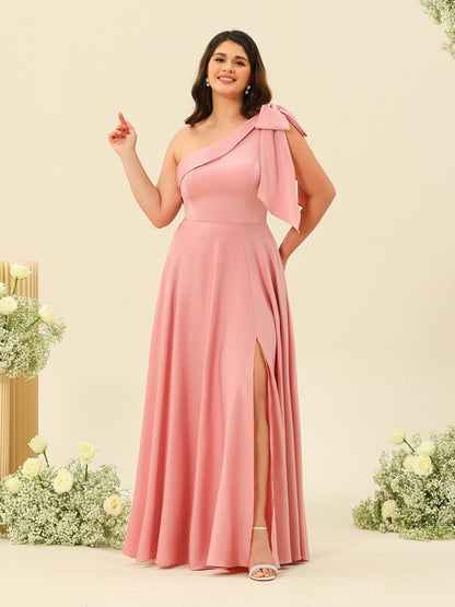 A-Line/Princess One-Shoulder Split Side Plus Size Bridesmaid Dresses