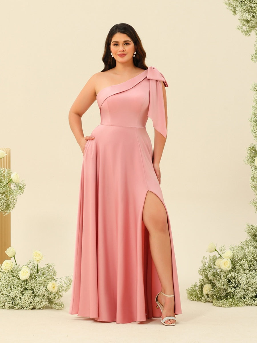 A-Line/Princess One-Shoulder Split Side Plus Size Bridesmaid Dresses