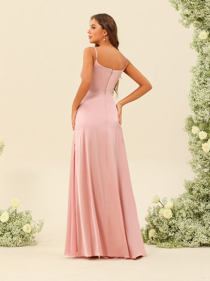 Sheath/Column Spaghetti Straps Split Side Bridesmaid Dresses