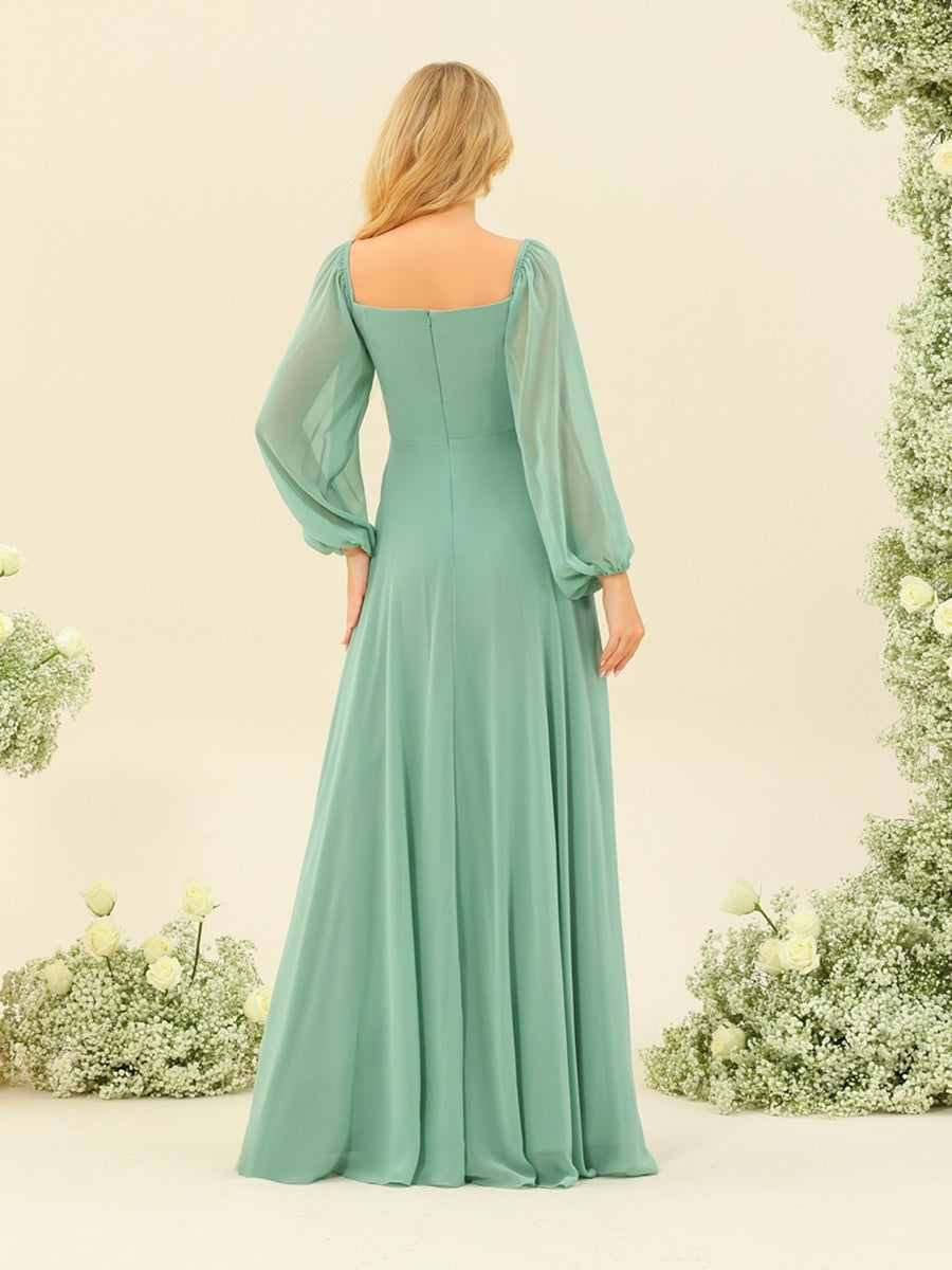 A-Line/Princess Sweetheart Floor-Length Long Bridesmaid Dresses with Split Side & Ruffles