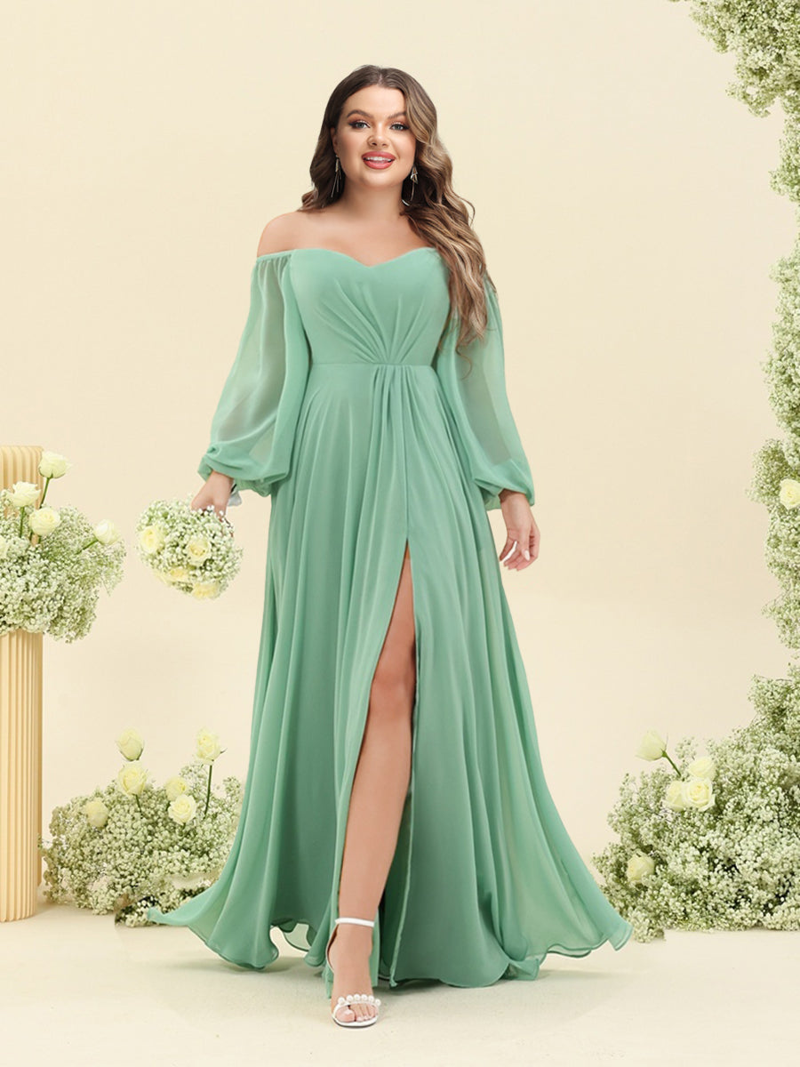 A-Line/Princess Sweetheart Floor-Length Long Plus Size Bridesmaid Dresses with Split Side & Ruffles