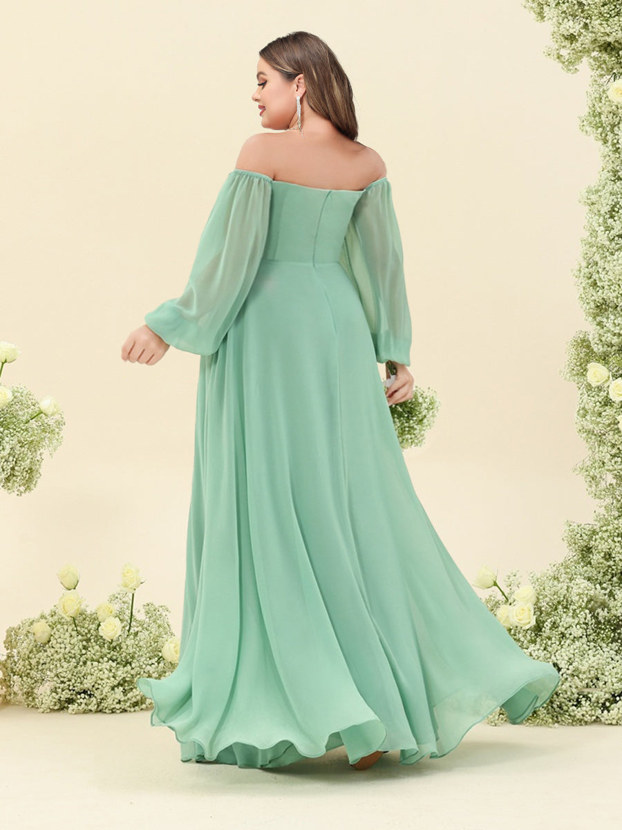 A-Line/Princess Sweetheart Floor-Length Long Plus Size Bridesmaid Dresses with Split Side & Ruffles