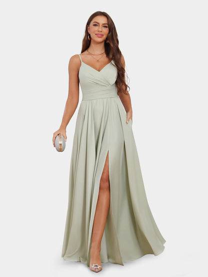 A-Line/Princess Spaghetti Straps Sleeveless Evening Dresses with Ruched