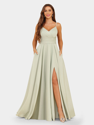 A-Line/Princess Spaghetti Straps Sleeveless Evening Dresses with Ruched