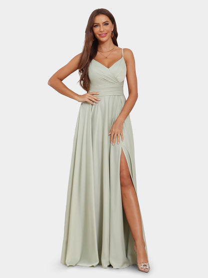 A-Line/Princess Spaghetti Straps Sleeveless Evening Dresses with Ruched