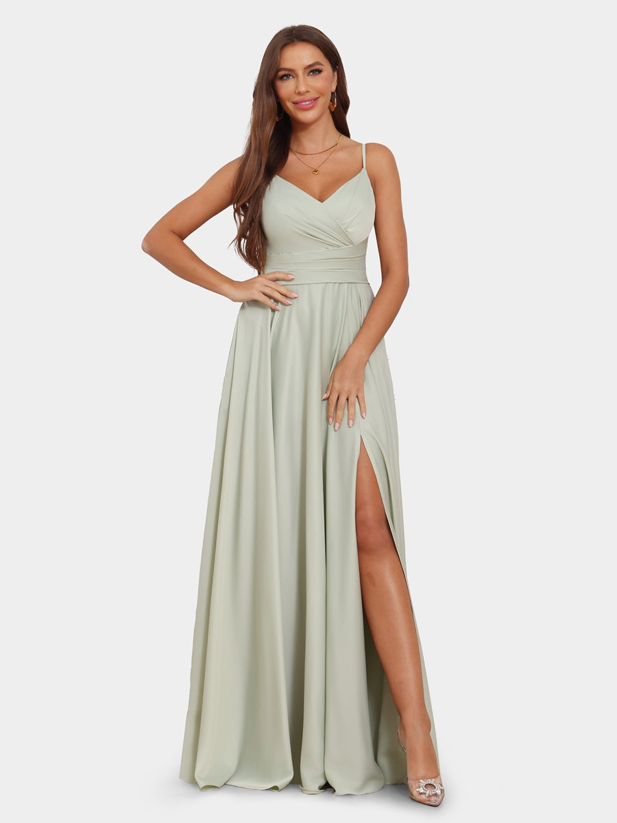 A-Line/Princess Spaghetti Straps Sleeveless Evening Dresses with Ruched