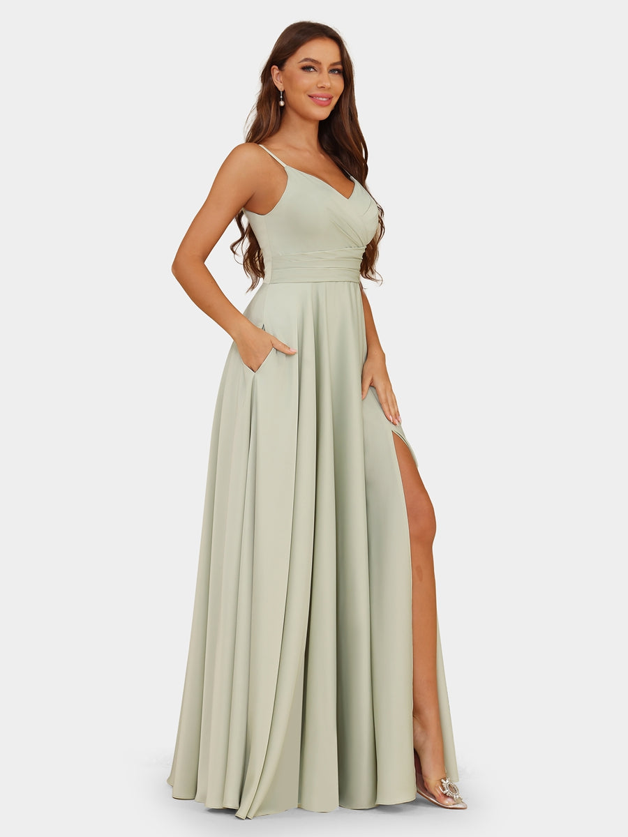 A-Line/Princess Spaghetti Straps Sleeveless Evening Dresses with Ruched