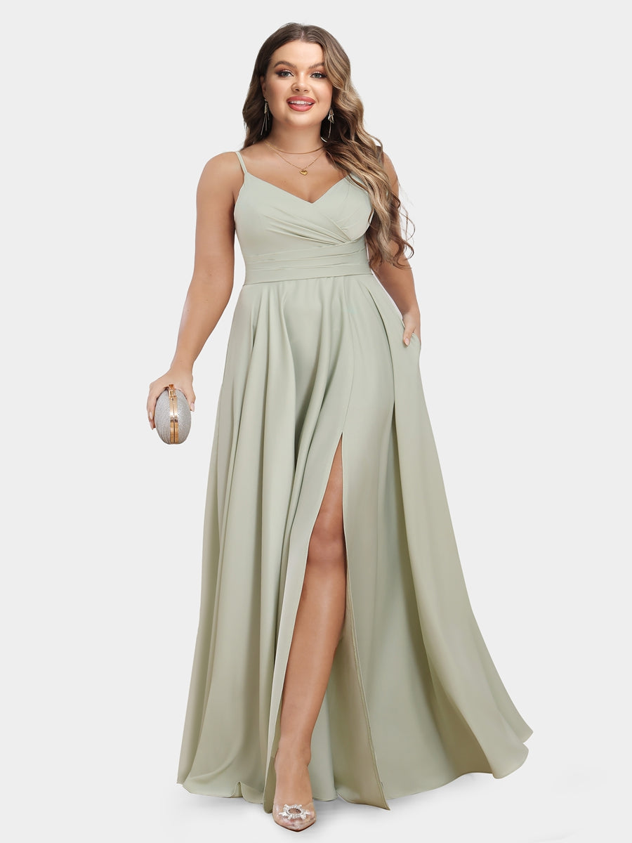 A-Line/Princess Spaghetti Straps Sleeveless Plus Size Evening Dresses with Ruched