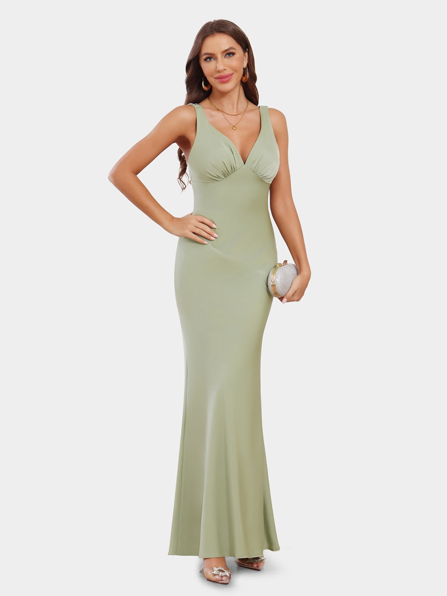 Sheath/Column Plunging V-Neck Sleeveless Evening Dresses with Ruched