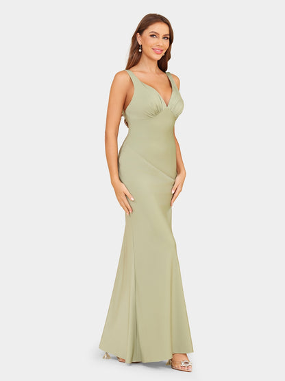 Sheath/Column Plunging V-Neck Sleeveless Evening Dresses with Ruched