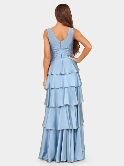 A-Line/Princess V-Neck Sleeveless Evening Dresses with Ruffles