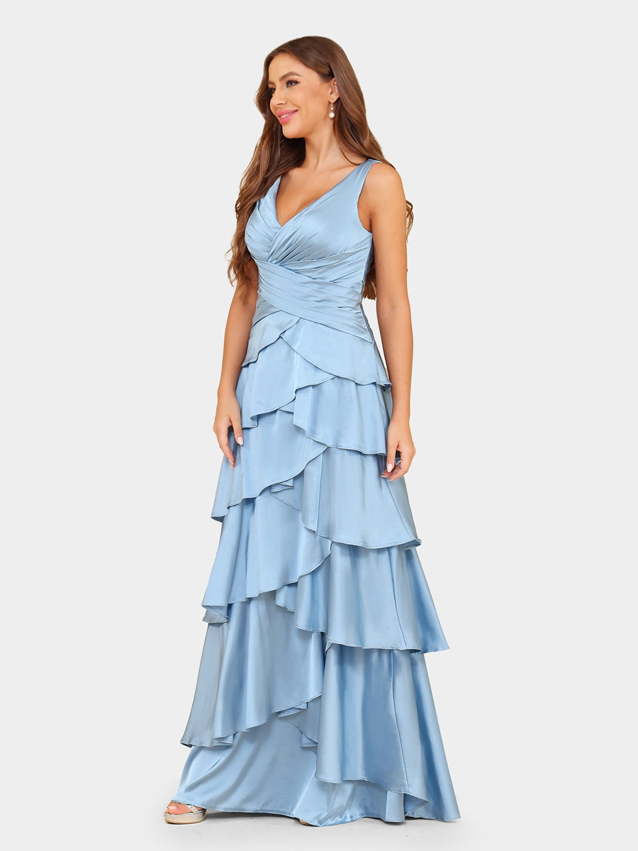 A-Line/Princess V-Neck Sleeveless Evening Dresses with Ruffles