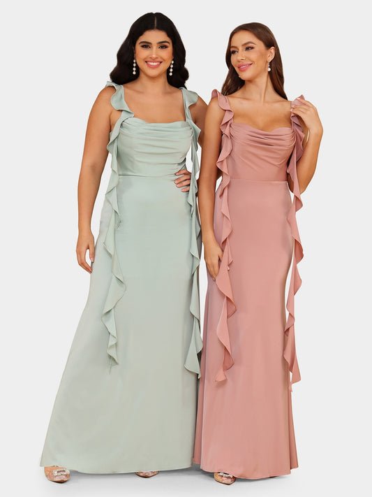 Sheath/Column Scoop Sleeveless Evening Dresses with Watteau Train