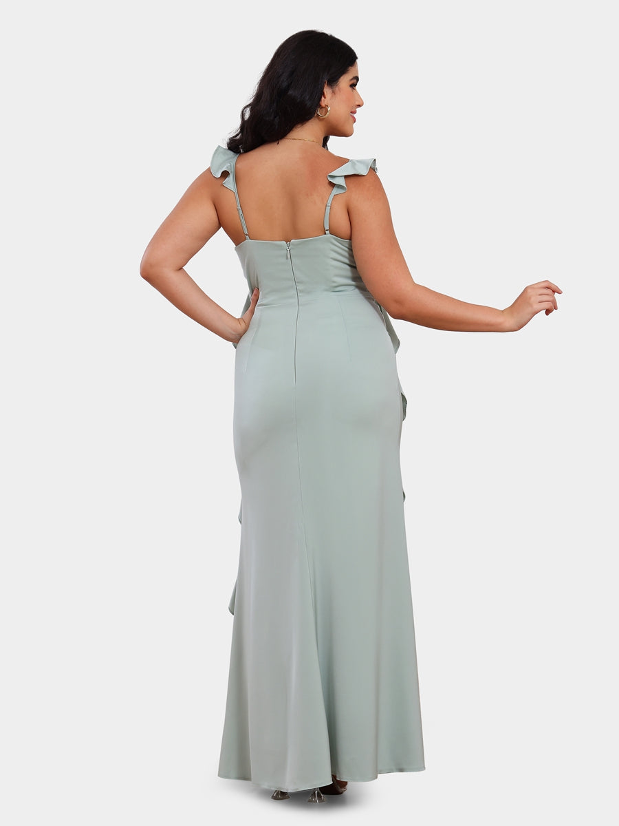 Sheath/Column Scoop Sleeveless Evening Dresses with Watteau Train