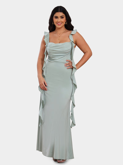 Sheath/Column Scoop Sleeveless Evening Dresses with Watteau Train