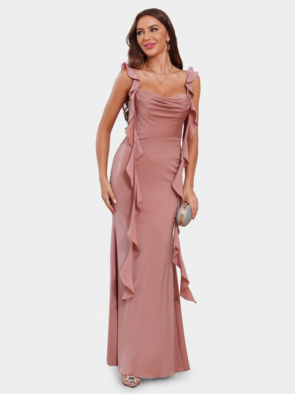 Sheath/Column Scoop Sleeveless Evening Dresses with Watteau Train