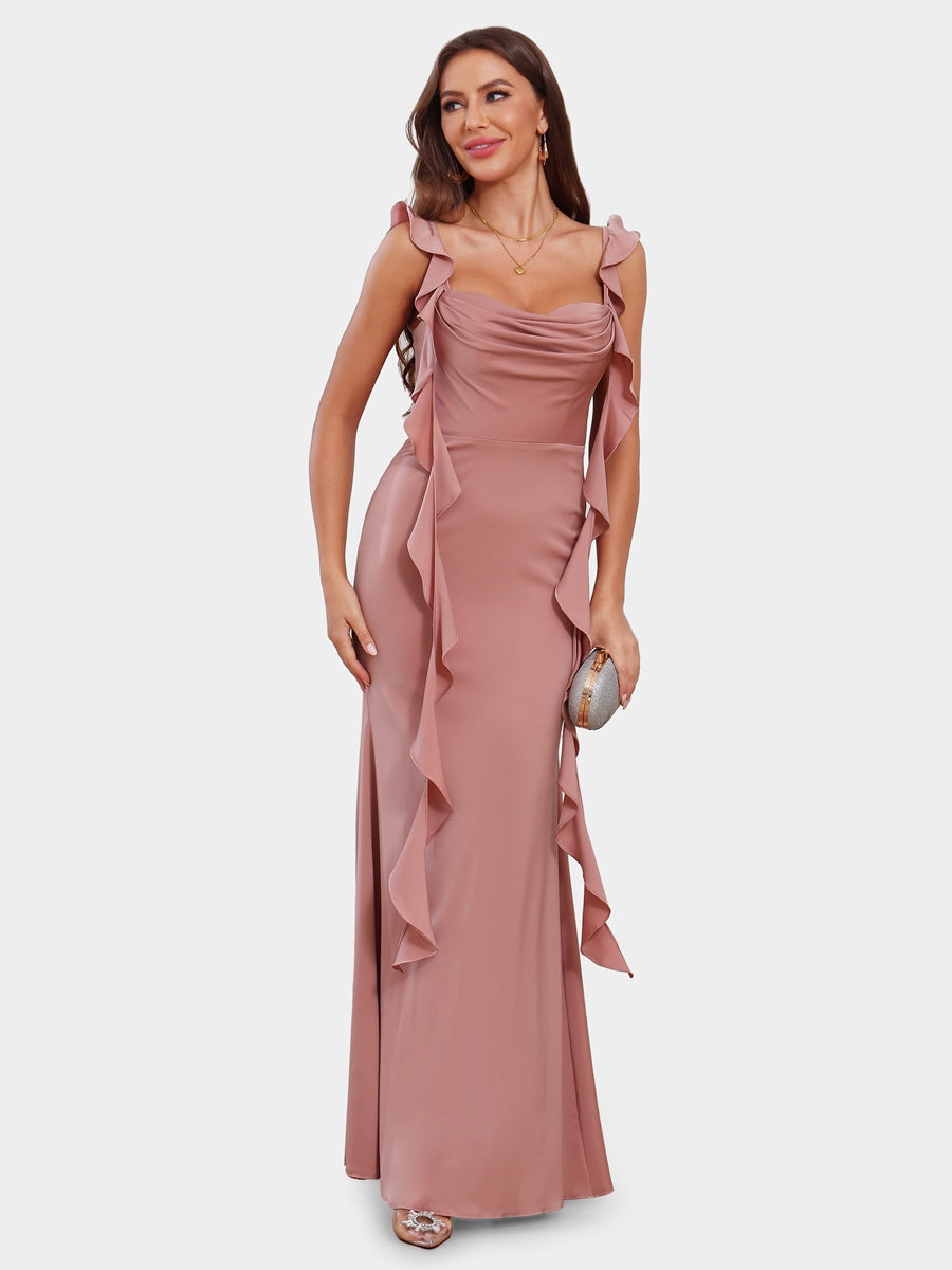 Sheath/Column Scoop Sleeveless Evening Dresses with Watteau Train