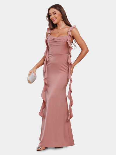 Sheath/Column Scoop Sleeveless Evening Dresses with Watteau Train