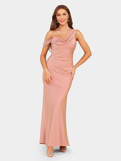 Sheath/Column Asymmetrical Short Sleeves Evening Dresses with Ruched