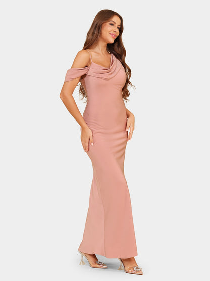 Sheath/Column Asymmetrical Short Sleeves Evening Dresses with Ruched