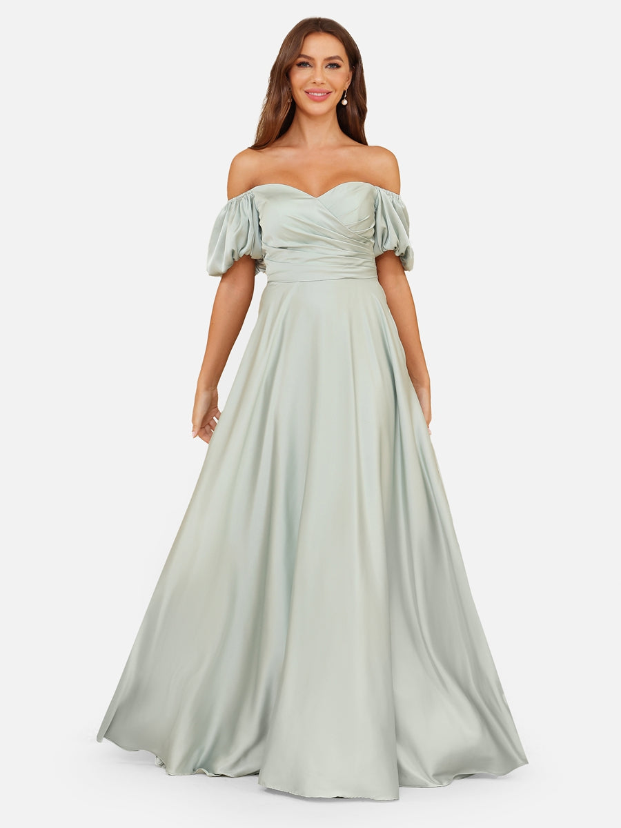 A-Line/Princess Off-the-Shoulder Puff Sleeves Evening Dresses with Ruched