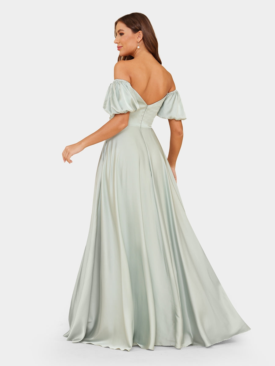 A-Line/Princess Off-the-Shoulder Puff Sleeves Evening Dresses with Ruched