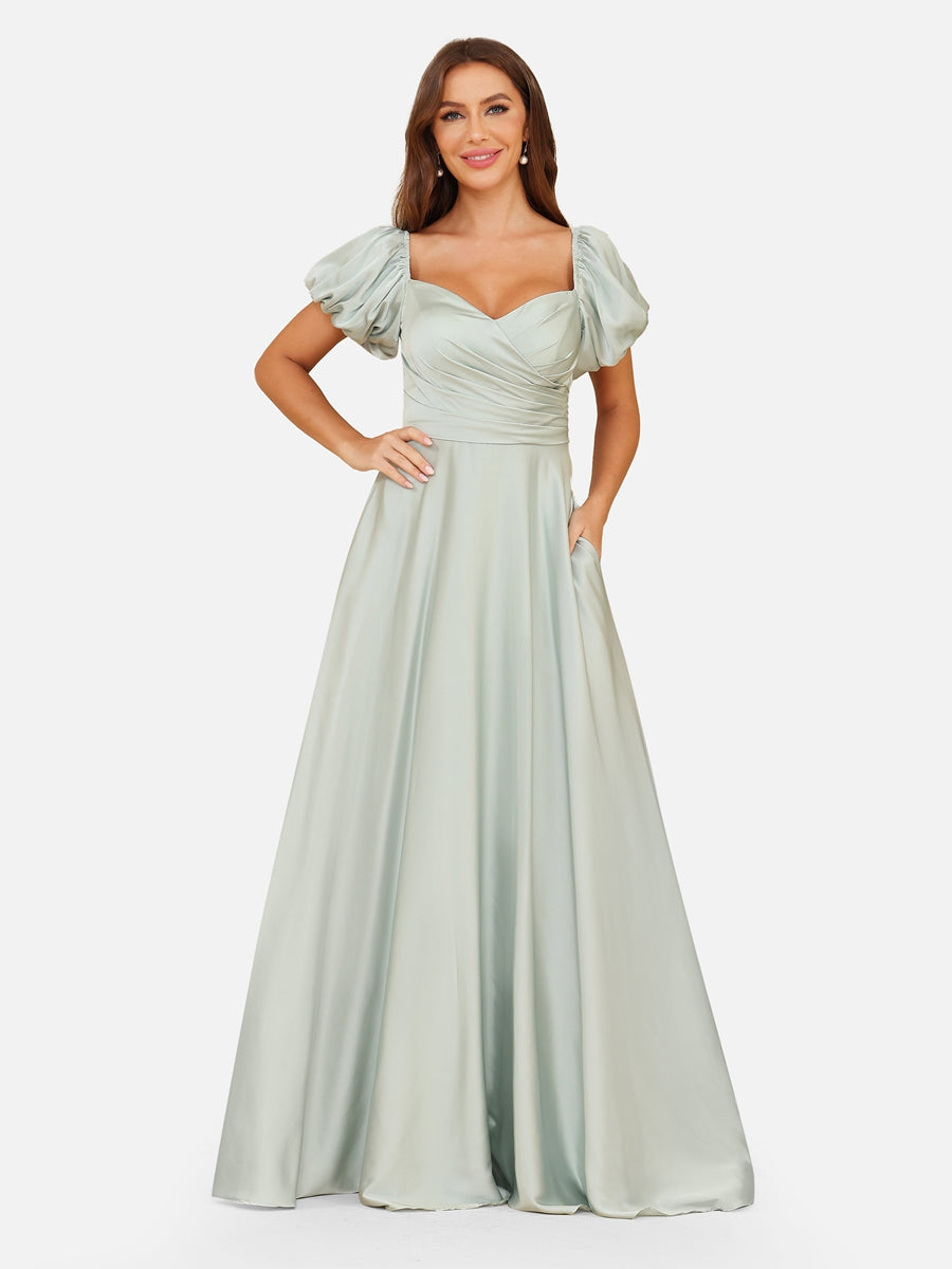 A-Line/Princess Off-the-Shoulder Puff Sleeves Evening Dresses with Ruched