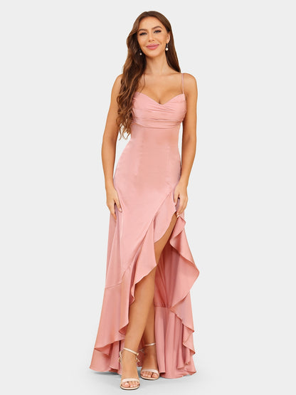 A-Line/Princess Spaghetti Straps Sleeveless Evening Dresses with Ruffles