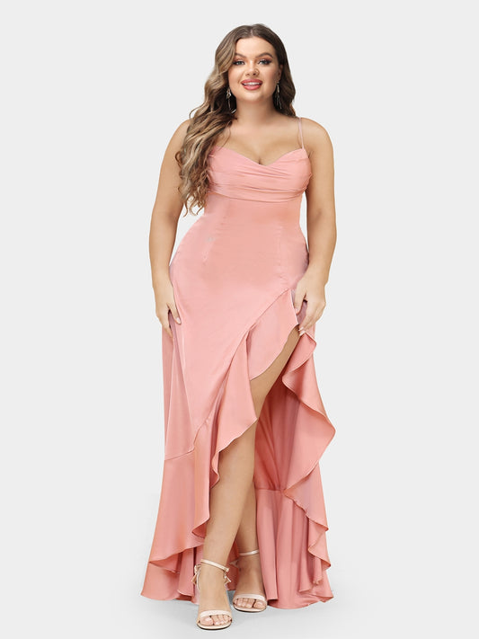 A-Line/Princess Spaghetti Straps Sleeveless Plus Size Evening Dresses with Ruffles