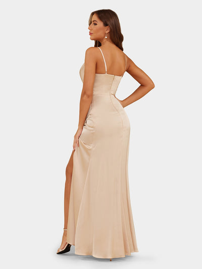 Sheath/Column Spaghetti Straps Sleeveless Evening Dresses with Ruched