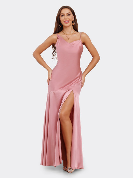 Sheath/Column Spaghetti Straps Sleeveless Evening Dresses with Split Side