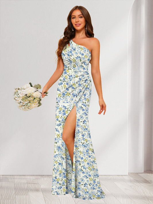 Trumpet/Mermaid One-Shoulder Sleeveless Split Side Floral Bridesmaid Dresses